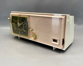 1959 RCA Clock Radio in Rare Pink and White. Restored and Working. FREE Shipping Vintage Radio Mid Century Radio Tube Radio
