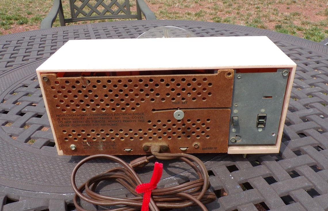 1956 Emerson Pink Clock Radio. Restored and Working. FREE Etsy