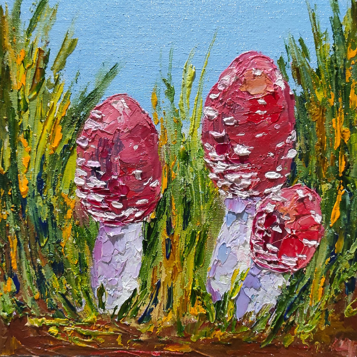 Mushroom Painting Original Art Fly Agaric Forest Landscape Etsy