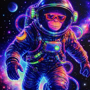 Neon Astronaut Monkey Rolled Poster | Space Ape Psychedelic Wall Art