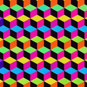 Neon 3D Cube Optical Illusion Poster | Retro Geometric Wall Art | Trippy Pattern Decor