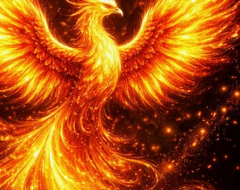 Fiery Phoenix Poster | Mythical Fire Bird Wall Art | Rebirth Symbol ...