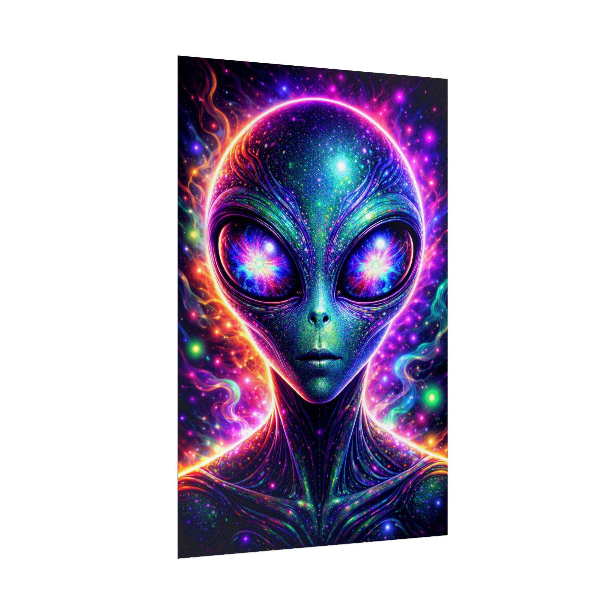 Trippy Alien Poster 24x36 | Psychedelic Neon Space Wall Art | Cosmic ...