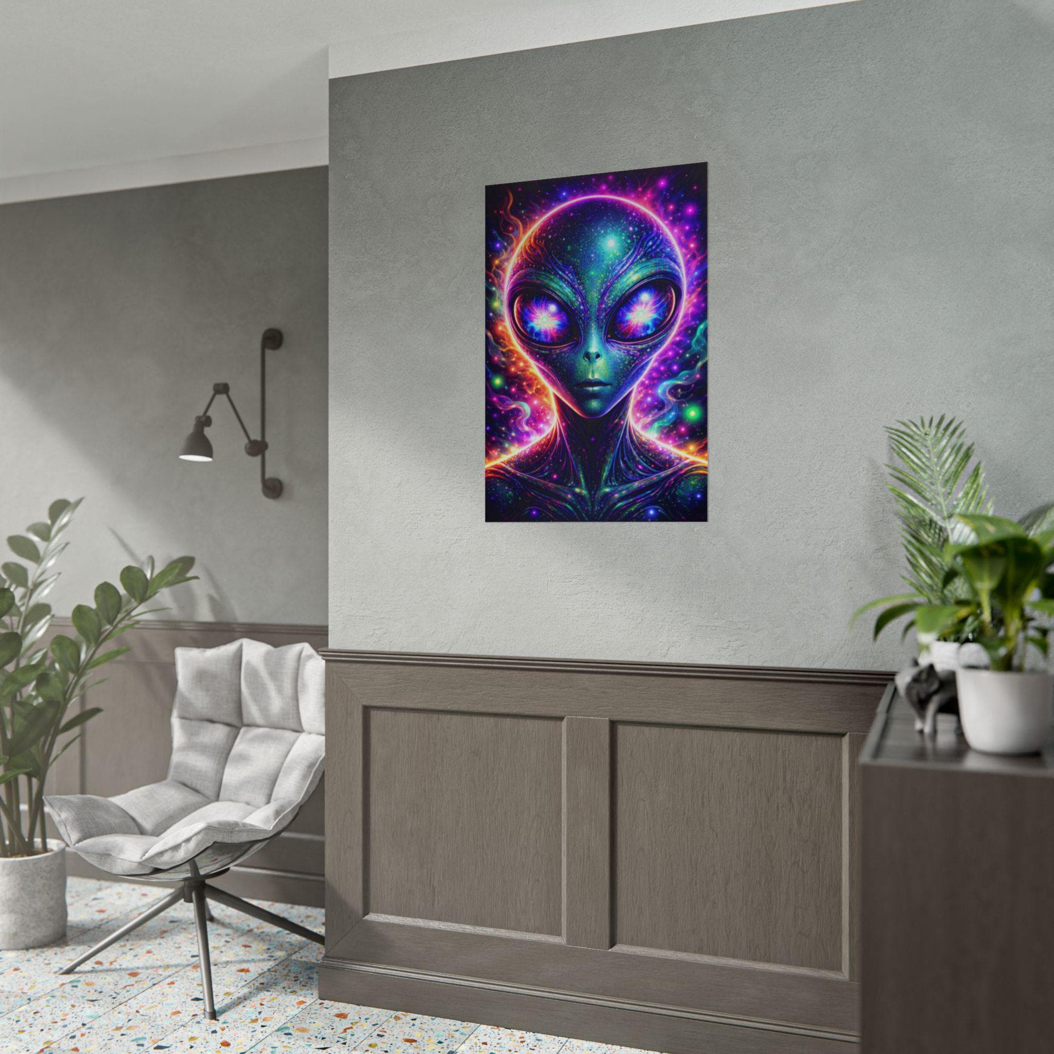 Trippy Alien Poster 24x36 | Psychedelic Neon Space Wall Art | Cosmic ...