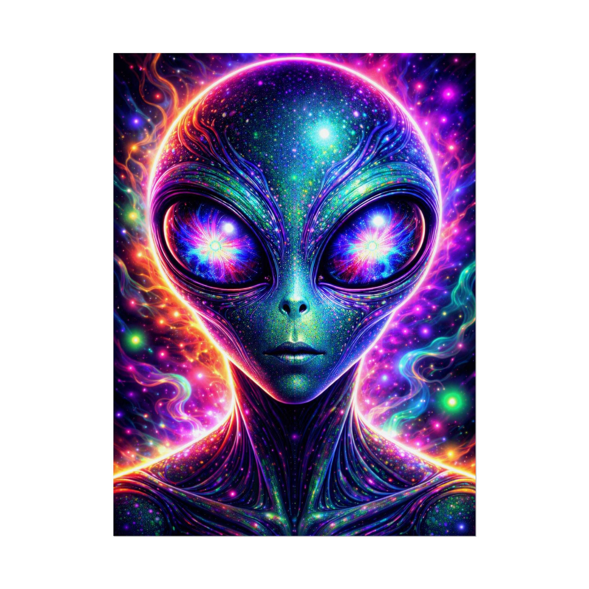 Trippy Alien Poster 24x36 | Psychedelic Neon Space Wall Art | Cosmic ...