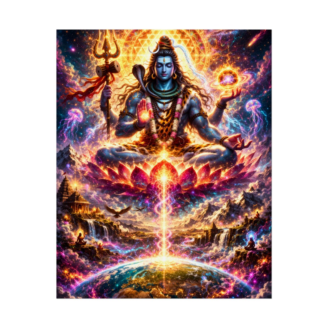 Trippy Shiva Meditation Poster | Cosmic Hindu God | Psychedelic Wall ...