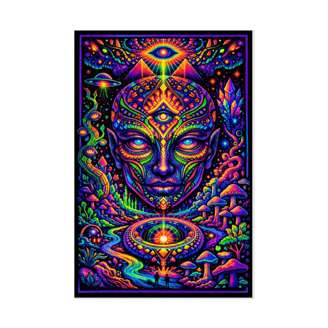 Psychedelic Third Eye Face Poster | Neon Spiritual Art, Trippy Mushroom ...