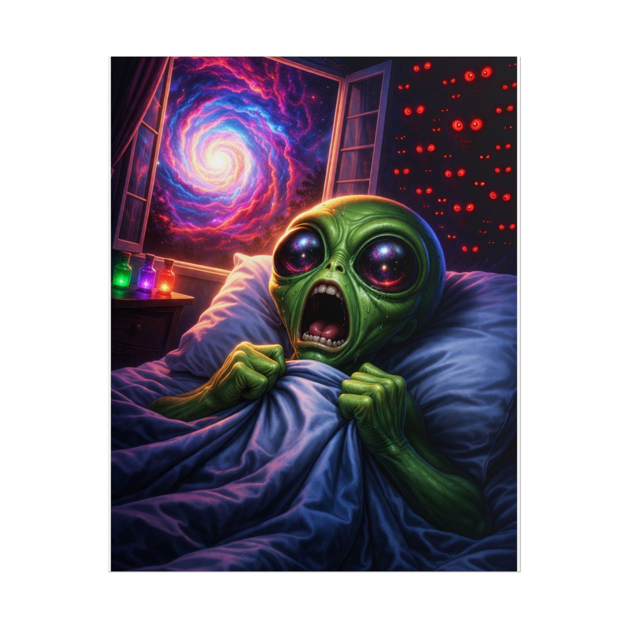 Alien Nightmare Screaming Poster | Psychedelic Galaxy Art | Neon Horror ...