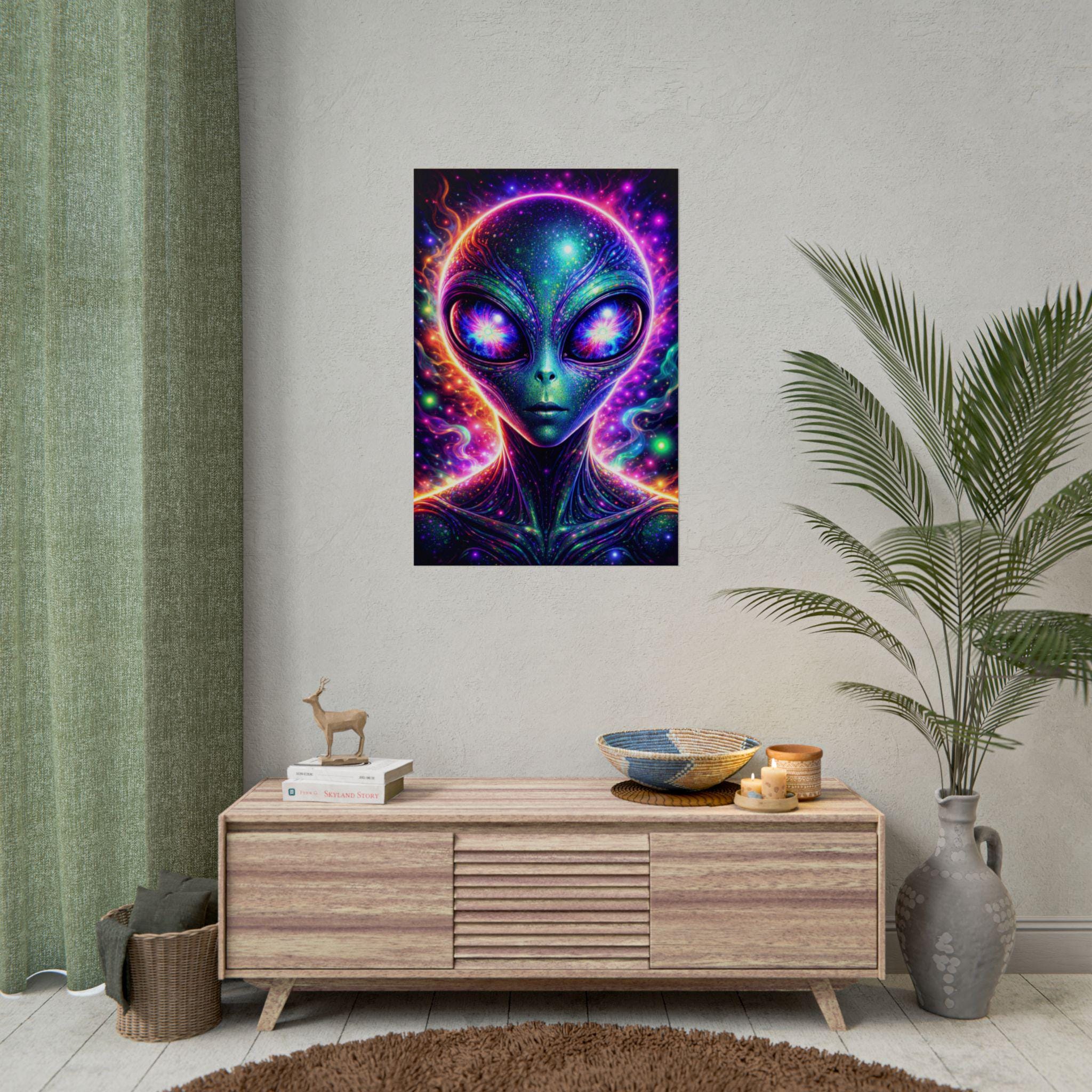 Trippy Alien Poster 24x36 | Psychedelic Neon Space Wall Art | Cosmic ...