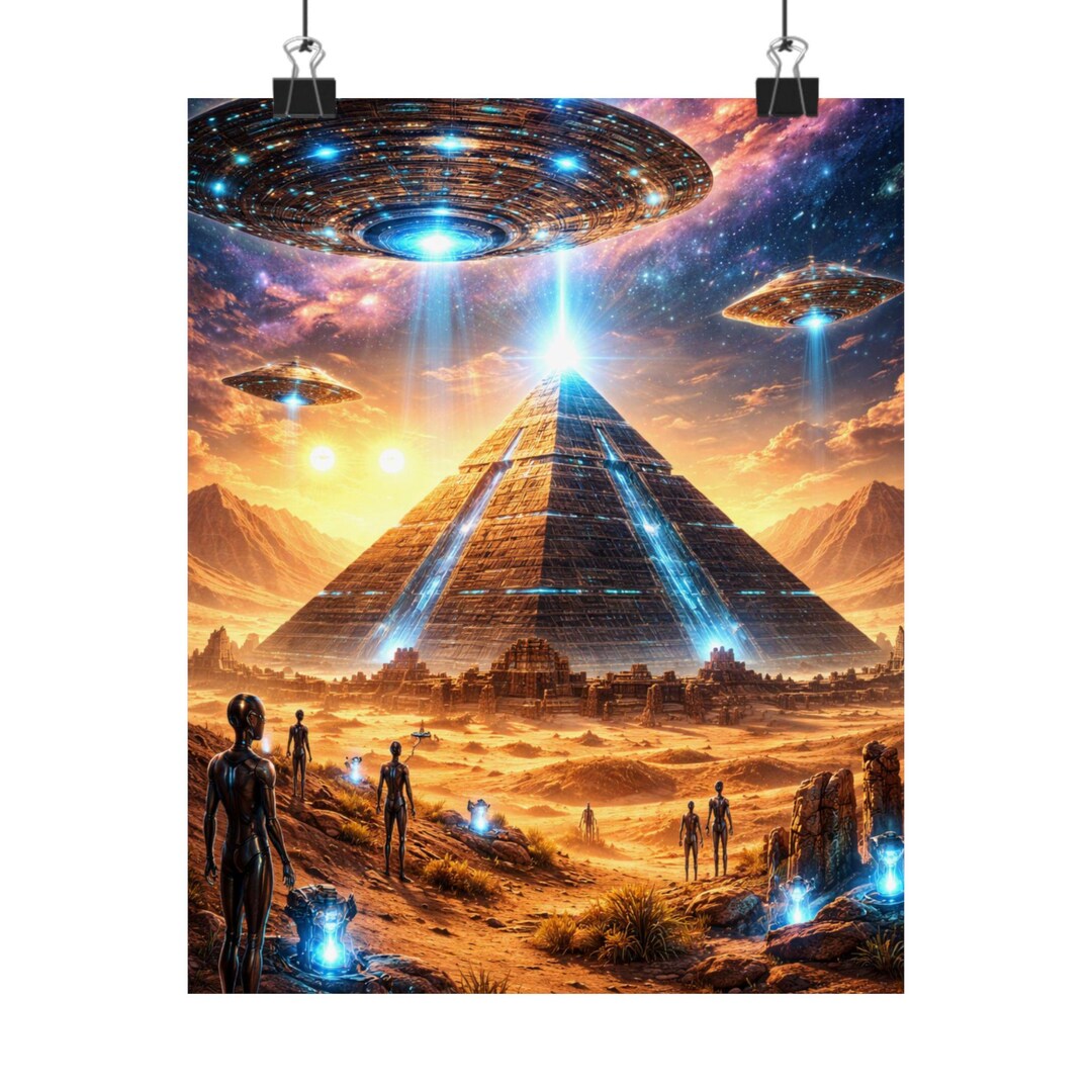 Alien Pyramid Poster | Psychedelic UFO Wall Art | Cosmic Sci-fi ...