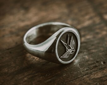 Wax Seal Ring Swallow Always wandering RS303 never unfaithful Skinny Stacking Ring