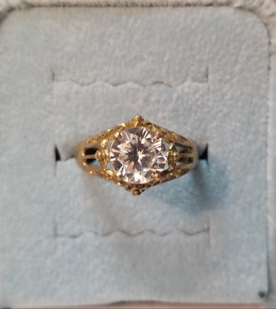 Vintage Ornate 14K GP Austrian Crystal Solitaire R