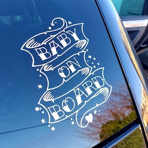 Tattoo Style Baby On Board Car Sticker - Self Adhesive Vinyl Window Decal Tattoo Flash Inspired