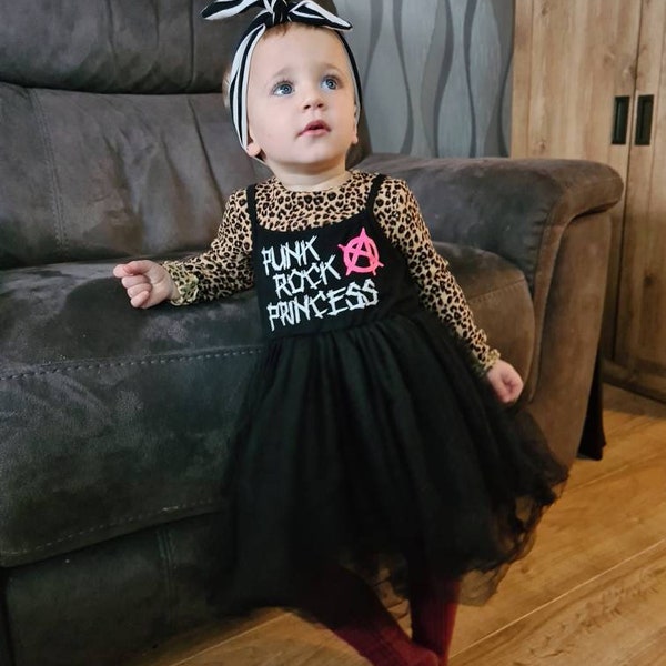Vestido de tutú de princesa punk rock para niños pequeños Regalo de bebé de metal negro y rosa