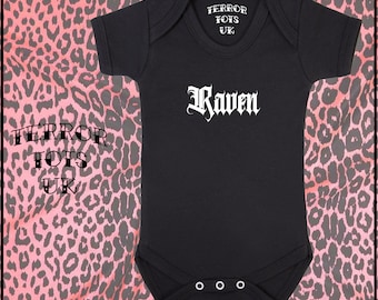 Gothic Personalised Name Black White Body Suit Vest or T Shirt - Baby & Toddler 100% Cotton Short Sleeve black/grey/white