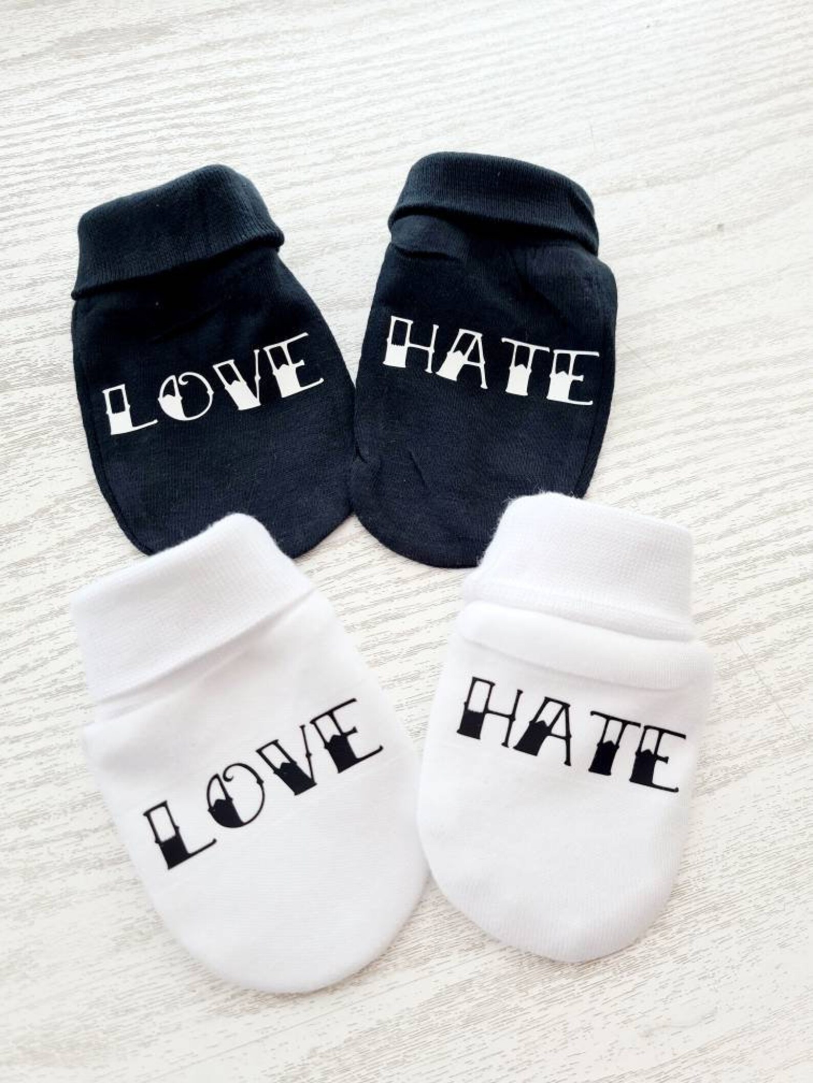Love Hate Knuckle Tattoo Gothic Mittens Newborn Baby Present - Etsy