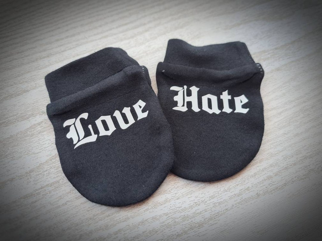 Love Hate Knuckle Tattoo Gothic Style Mittens - Newborn Baby Present ...