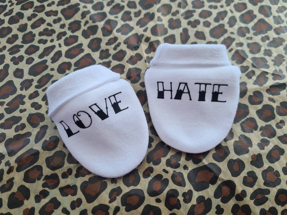 Love Hate Knuckle Tattoo Gothic Mittens Newborn Baby present | Etsy