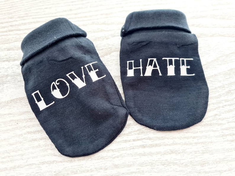 Love Hate Knuckle Tattoo Gothic Mittens Newborn Baby Present - Etsy