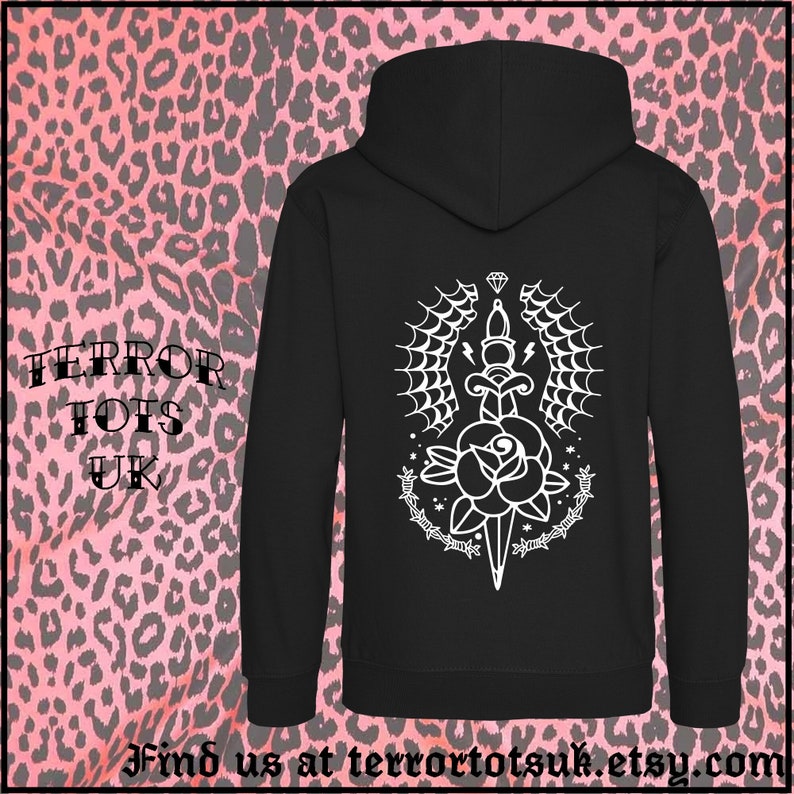 Tattoo Flash Hoodie Spooky Gift Baby Toddler Childrens Traditional Tattoo Style Kids Clothing 100% Cotton Rose Swallow image 1