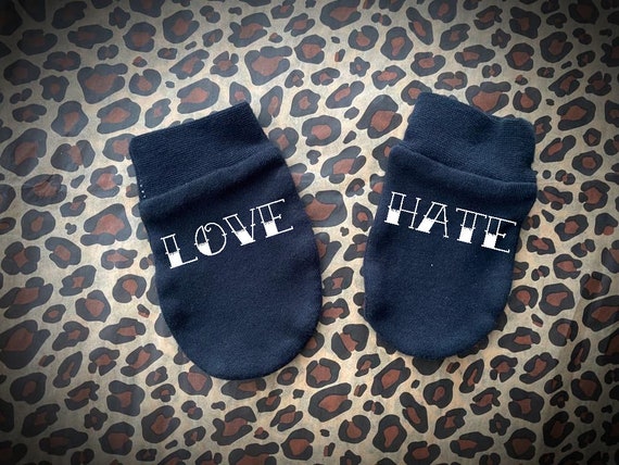 Love Hate Knuckle Tattoo Gothic Mittens Newborn Baby present | Etsy