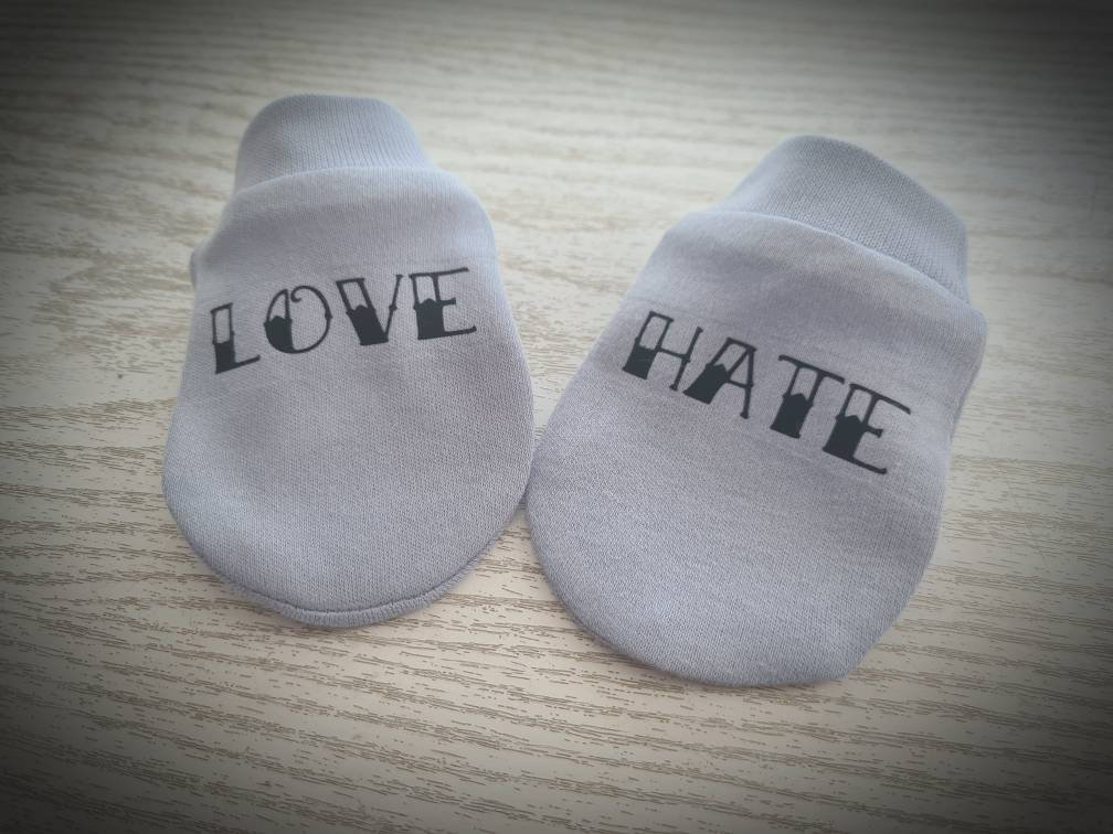 Love Hate Knuckle Tattoo Gothic Mittens Newborn Baby present | Etsy