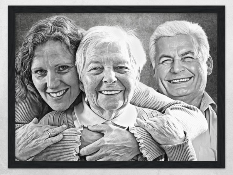 Portrait zeichnen lassen mit Verstorbenen vom Foto, Verstorbene in Bilder einfügen, Fotos Kombinieren, Familienportrait, Erinnerungsgeschenk Bild 4