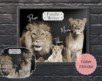 Family photo, lion family, family poster, family picture, personalized poster for family, Father's Day, Mother's Day, birthday gift