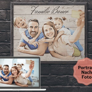 Family portrait personalized with name, painting from photo, poster, canvas, wood pictures, drawing, gift, birthday, Christmas
