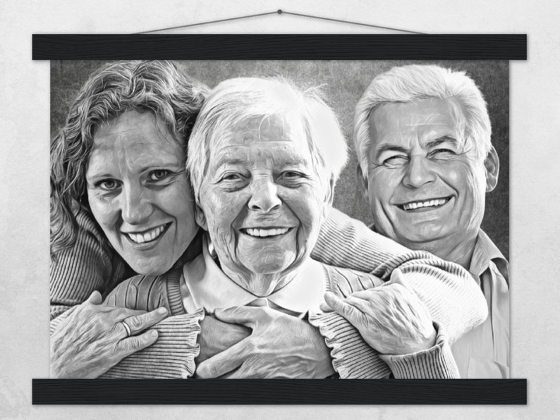 Portrait zeichnen lassen mit Verstorbenen vom Foto, Verstorbene in Bilder einfügen, Fotos Kombinieren, Familienportrait, Erinnerungsgeschenk Bild 5