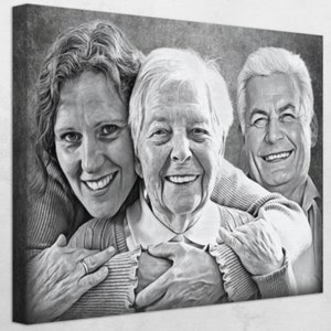 Portrait zeichnen lassen mit Verstorbenen vom Foto, Verstorbene in Bilder einfügen, Fotos Kombinieren, Familienportrait, Erinnerungsgeschenk Bild 3