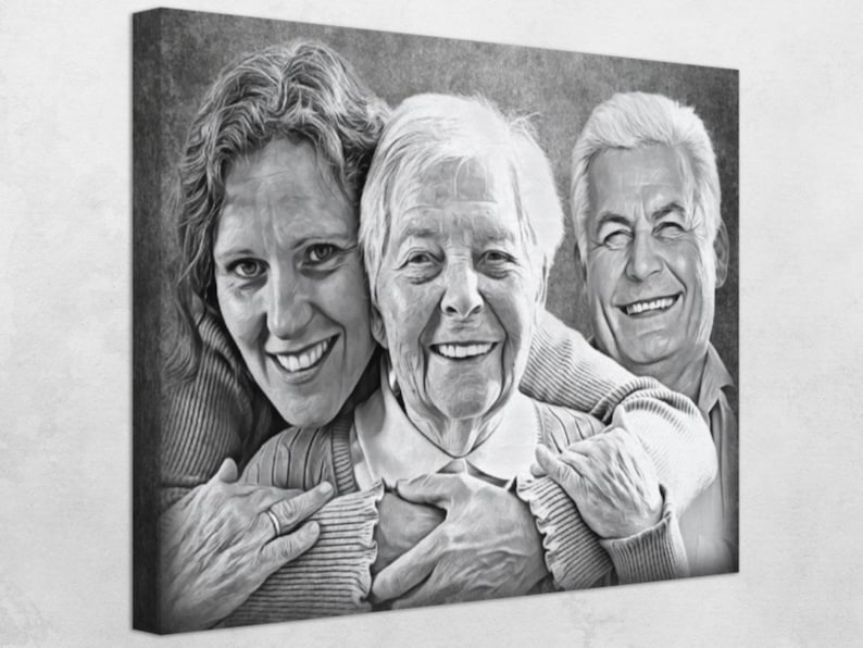 Have a portrait drawn with the deceased from the photo, insert the deceased into pictures, combine photos, family portraits, souvenir gifts image 3