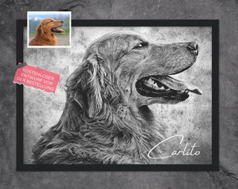 Personalized Pet Portrait with Name, Dog Portrait, Dog Owner Gift, Dog Remembrance, Drawing, Keepsake, Dog Lover