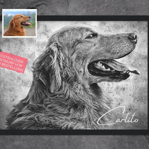 Personalisiertes Haustier Portrait mit Namen, Hundeportrait, Hundebesitzer Geschenk, Hund Erinnerung, Zeichnung, Andenken, Hundeliebhaber