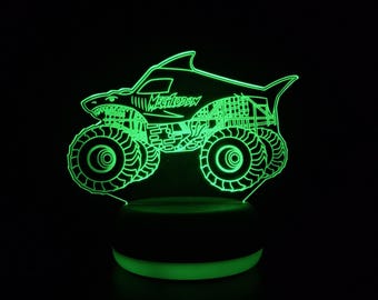 Megalodon Monster Truck LED Night Light, Monster Truck, Gift for Kids, Gifts for Him, Night Light, Night Lights, LED Light, Bedroom Light