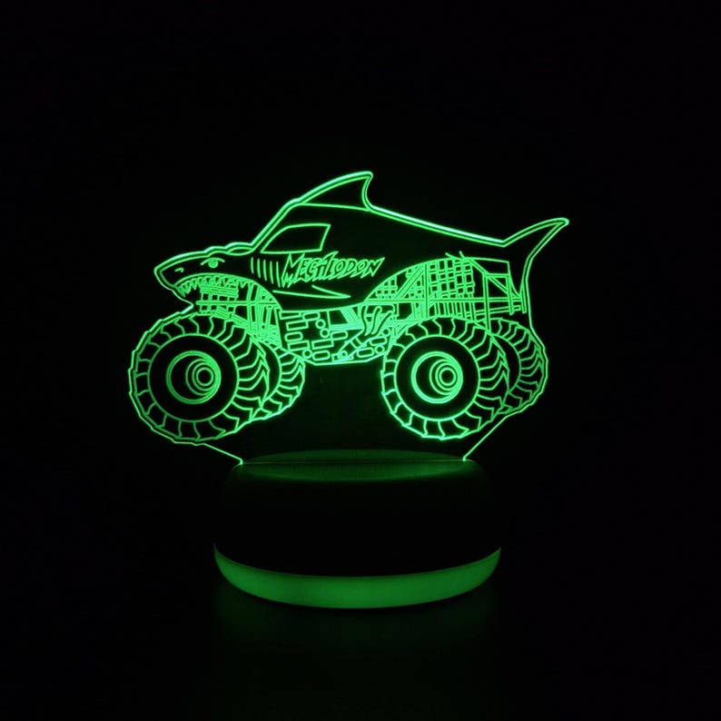 Personalised Megalodon Monster Truck Night Light – Custom LED Lamp