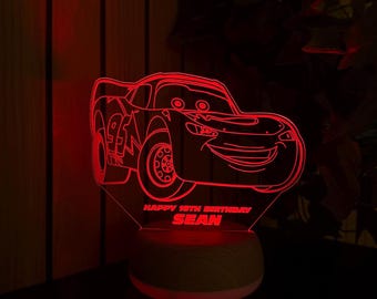 Lightning McQueen Cars #95 LED Lamp with Remote Control - Personalised Cars Night Light with 16 colours, Ideal for Kids as Bedroom Lamp