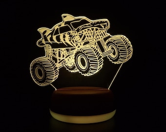 Tijgerhaai monstertruck led-nachtlampje, monstertruck, cadeau voor kinderen, cadeaus voor hem, nachtlampje, nachtverlichting, ledlicht, slaapkamerlicht