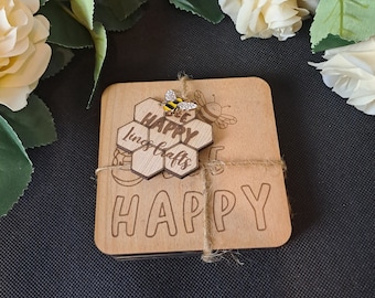 Untersetzer Holzbee Happy, Hummel Untersetzer, Getränke Untersetzer, Wohnzimmer Untersetzer, Haushaltswaren, Dekor, Einweihungsgeschenk, Geburtstagsgeschenk