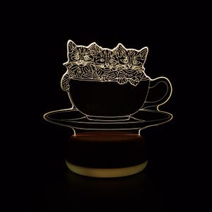 Cats in a Cup LED Night Light, Cat Gift, Cat Lover Gift, Mum Gift, Gifts for Kids, Night Light, Night Lights, LED Light, Bedroom Light