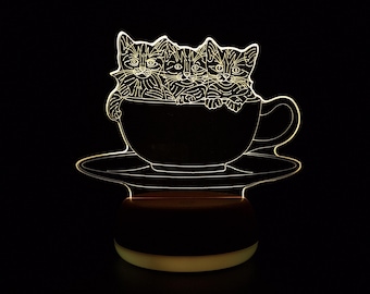 Cats in a Cup LED Night Light, Cat Gift, Cat Lover Gift, Mum Gift, Gifts for Kids, Night Light, Night Lights, LED Light, Bedroom Light