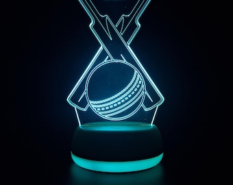 Personalised Cricket LED lamp with RGB Controller, Unique Cricket Player Gift, Dad Gift, Night Light, LED Light of Cricket Bat for Bedroom