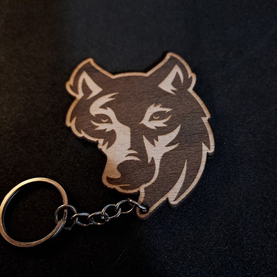 Wooden Wolf Keyring Keychain, Wolf Design, Gift for Her, Gift for