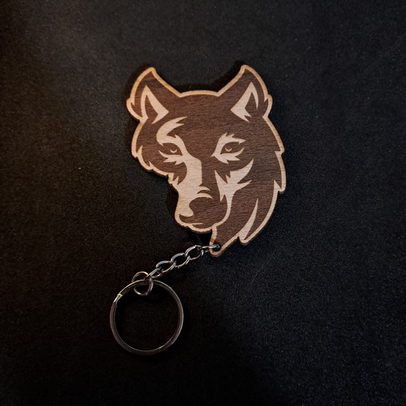 Wooden Wolf Keyring Keychain, Wolf Design, Gift for Her, Gift for