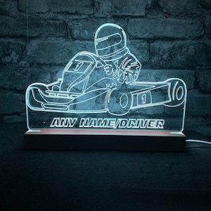 Go Kart Night Light, Large Wooden Base, Bedroom Light, Bedside Light, Kids Light, Gift, Birthday, LED Light, USB Light