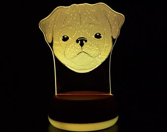 Personalised Pug Night Light, Pug Gift, Pug Lover Gift, Dog Gift, Gift for Dog Lover, Night Light, Night Lights, LED Light, Bedroom Light