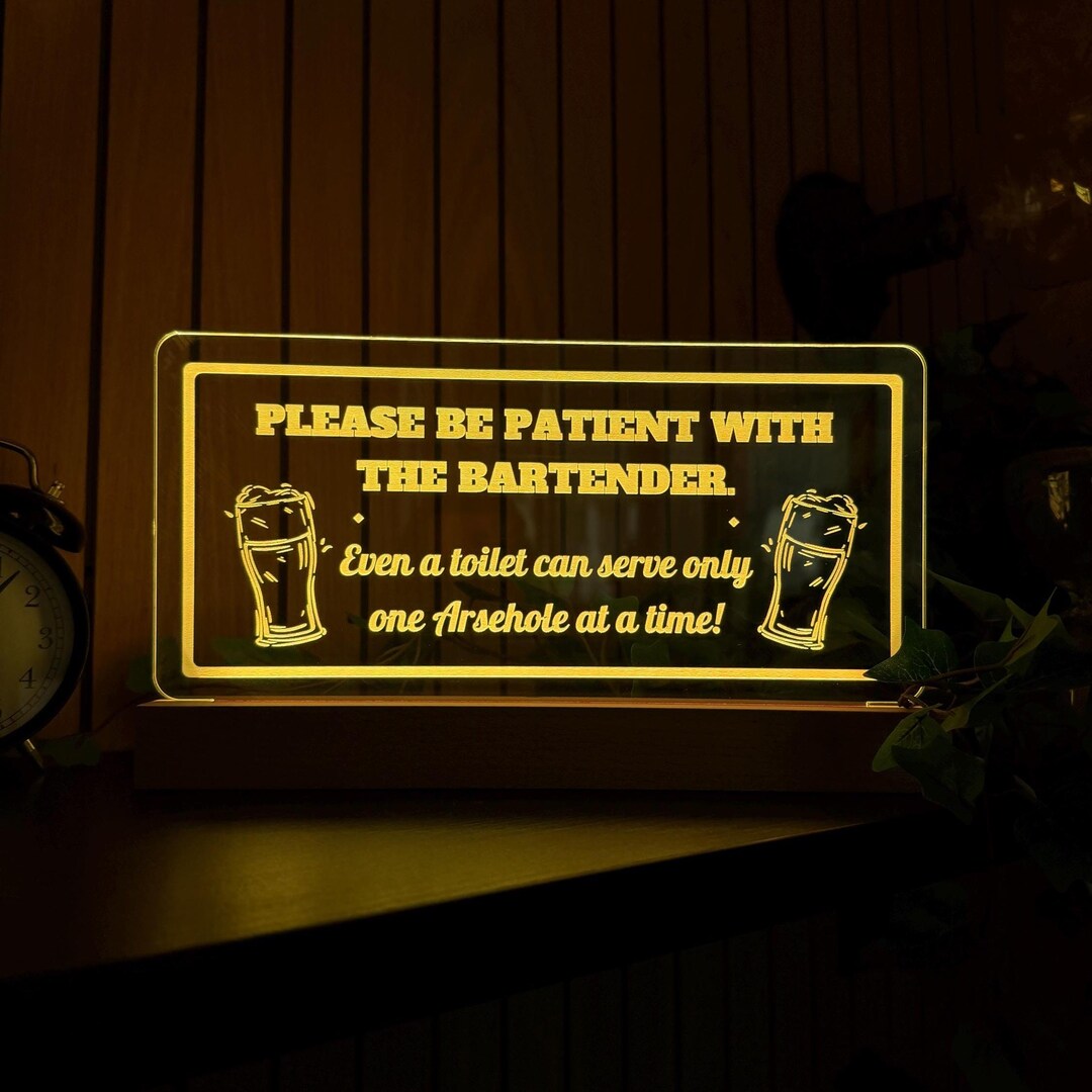 Bartender Funny LED Display Light With Wooden Base - 7 LED Colour ...