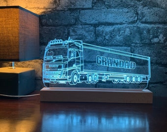 Personalised Lorry with Trailer LED Lamp, Lorry with Trailer, Personalised Truck, Truck with Trailer, Lorry Gift, Trucker Gift, Night Light