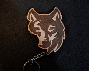 Wooden Wolf Keyring Keychain, Wolf Design, Gift for Her, Gift for Him, Gift, Present, Party Gift, Stocking Filler