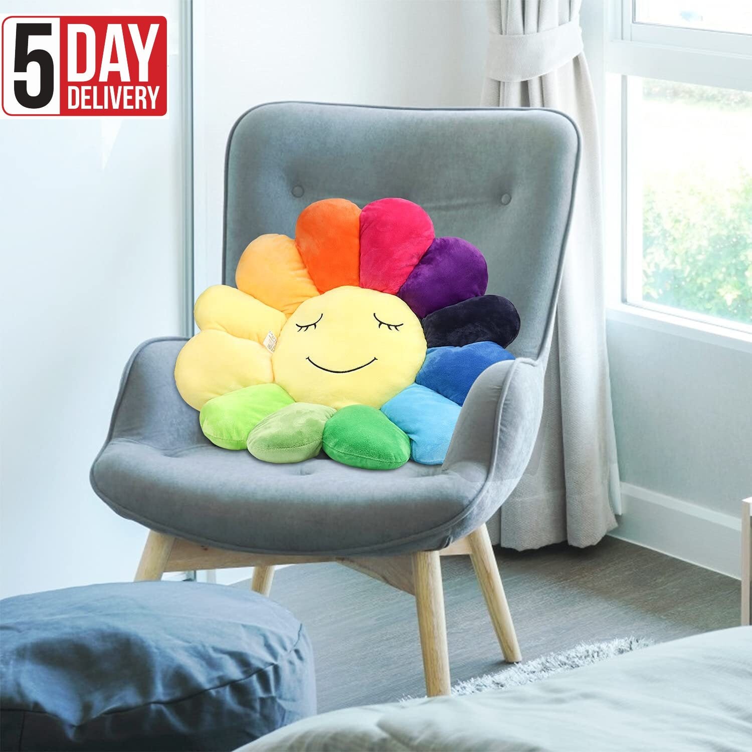 Rainbow Flower Pillow Flower Cushion Flower Plushie Etsy